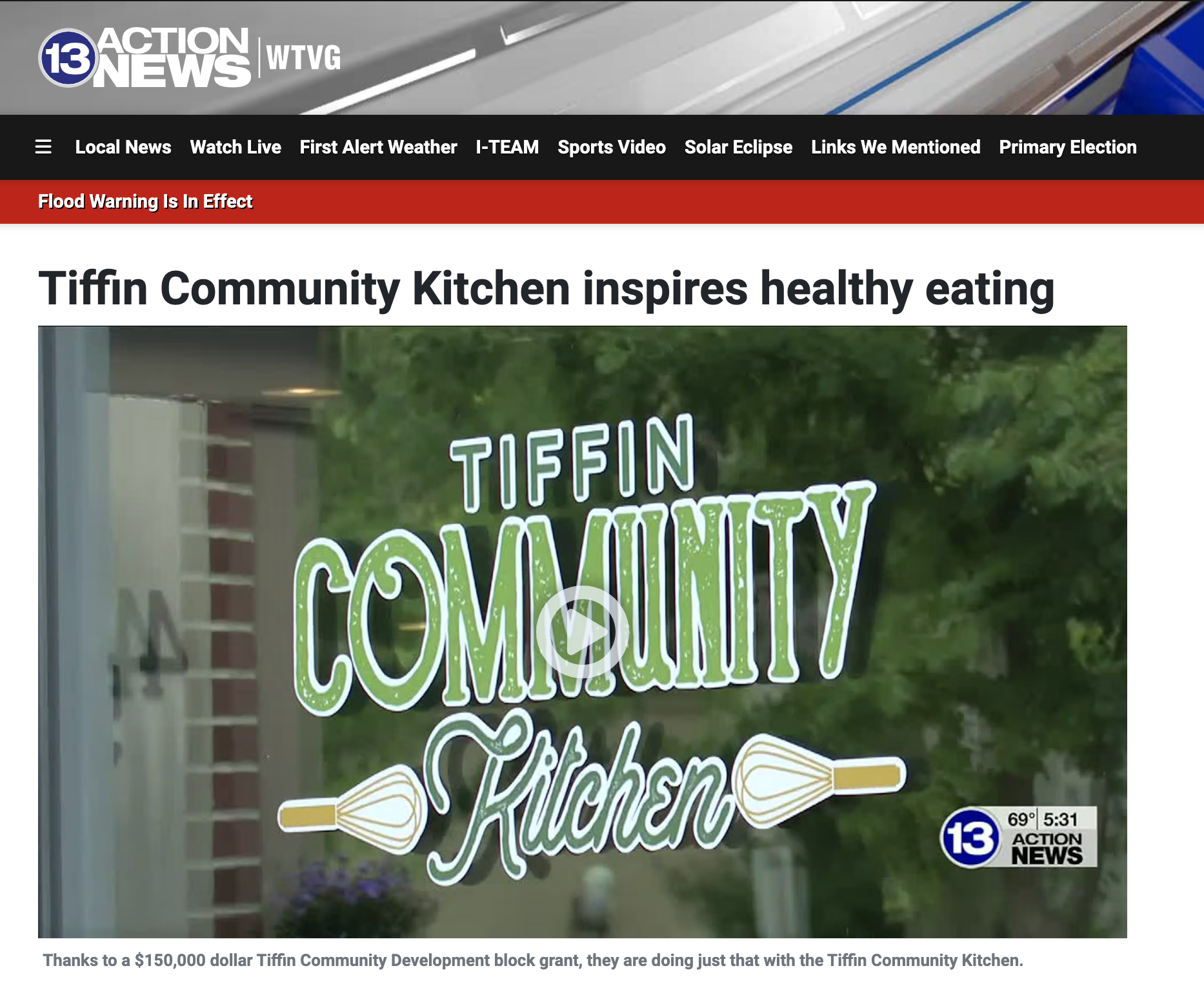 WTVG News story on Tiffin Community Kitchen